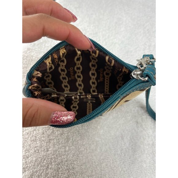 Tignanello Womens Wristlet Beige Brown Signature Logo Zipper Lined Micro - Picture 3 of 8